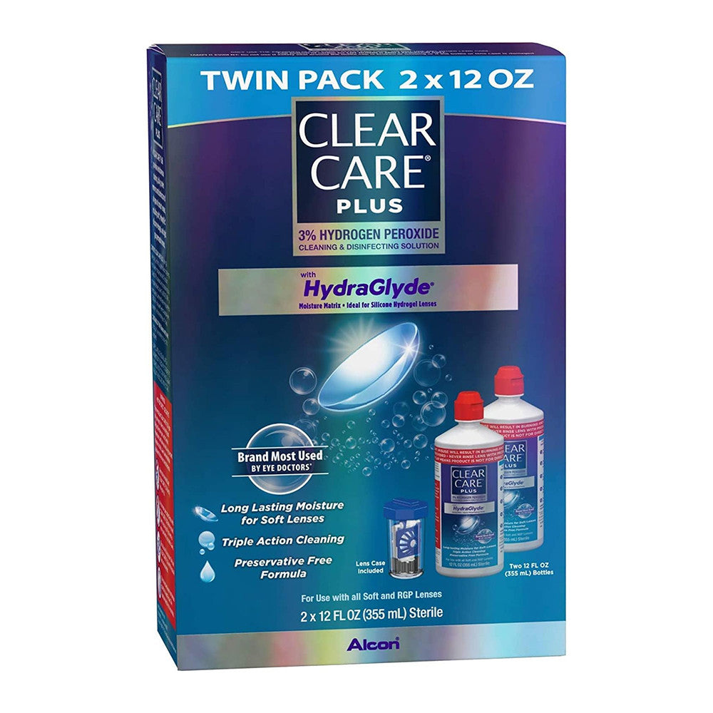 Alcon Clear Care Cleaning and Disinfection Solution with Lens Case, Clear, 12 Oz, 2 Ea